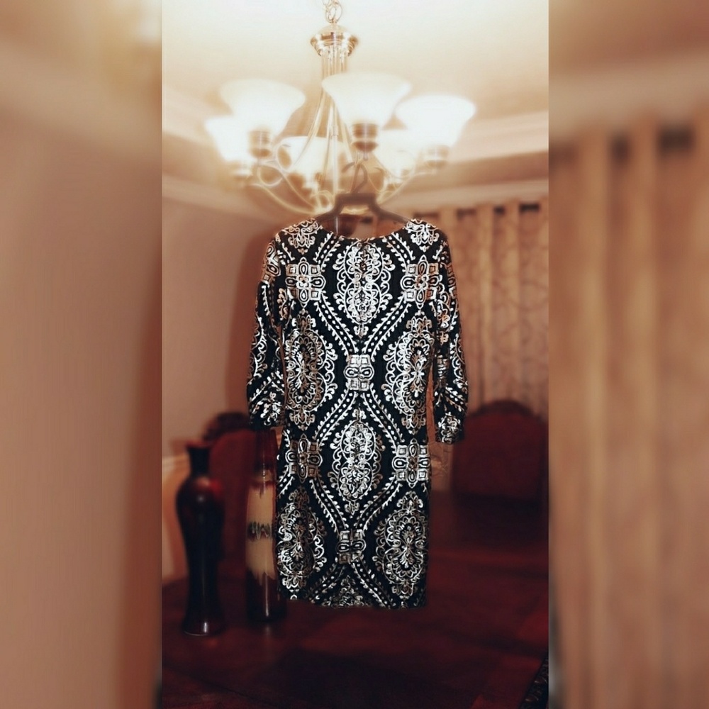 (New) Black/Gold Sequin Embroidery Dress - Picture 3 of 3